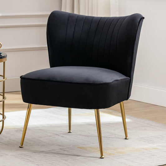 chairus Velvet Tub Chair Armless Single Sofa Chair with Metal Legs Upholstered Accent Chair Modern Longue Chair for Balcony Living Room (Black) - QUORE
