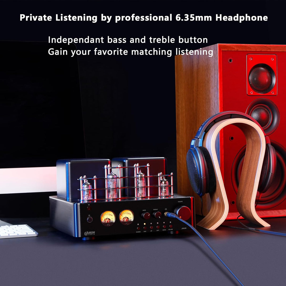 Juson Audio JTA50 Buisversterker Instapniveau Hifi-versterker met BT 5.0, afstandsbediening, AUX, COAX, Phono en USB-ingang, subwoofer uit, 2.1CH voor draaitafel (JTA50)
