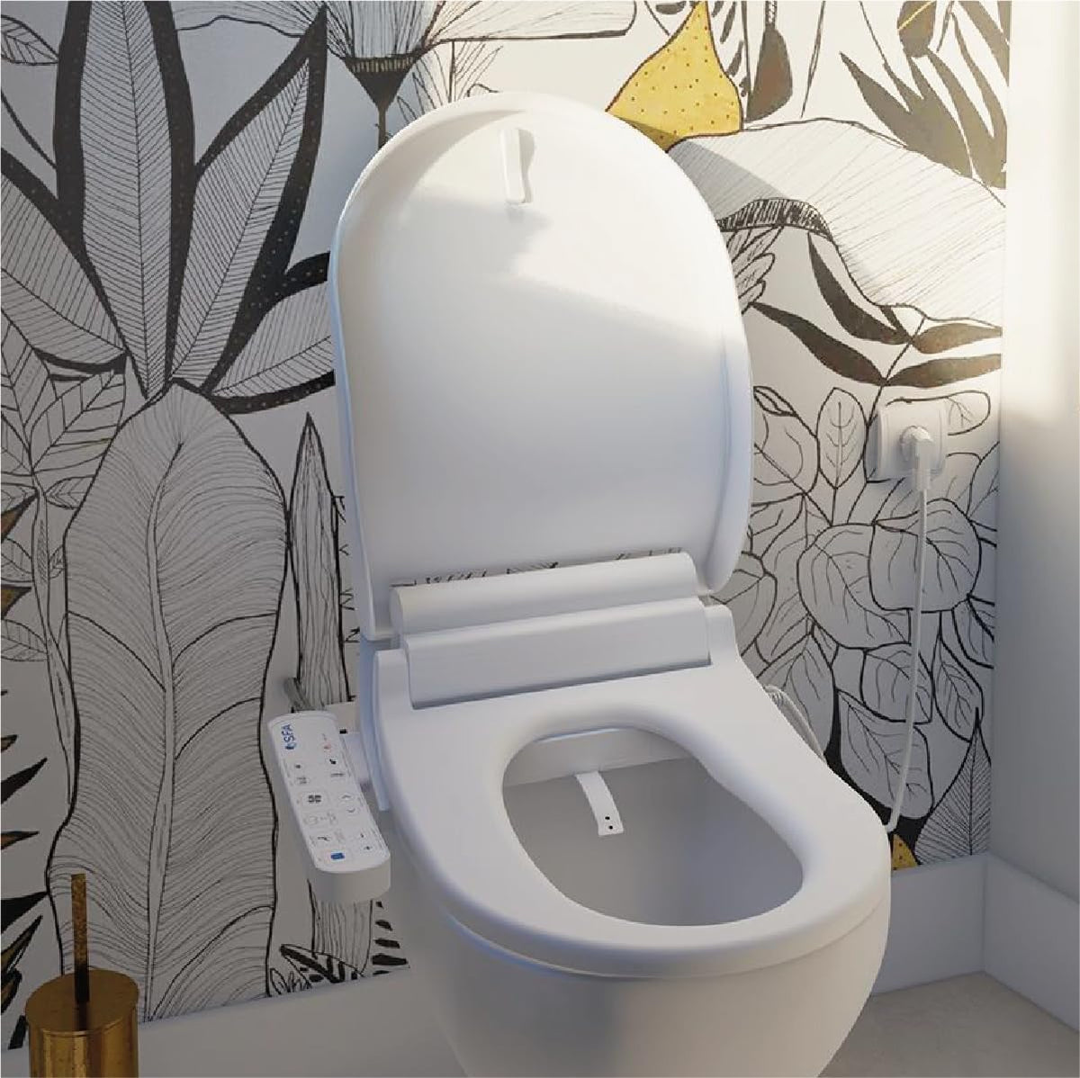 SFA - Saniseat – afneembare wc-bril voor toilet – voor en drogen – handdouche met dubbele sproeiers en ventilator voor warme lucht – automatische reiniging – compatibel met standaard toiletpotten