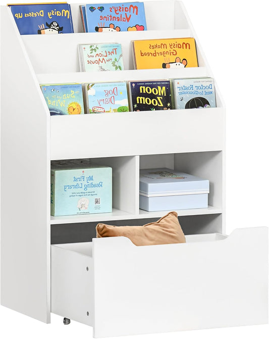 HOMCOM children's shelf with drawer, standing shelf, bookshelf, decorative shelf with compartments, white, 60 x 30 x 90 cm - QUORE