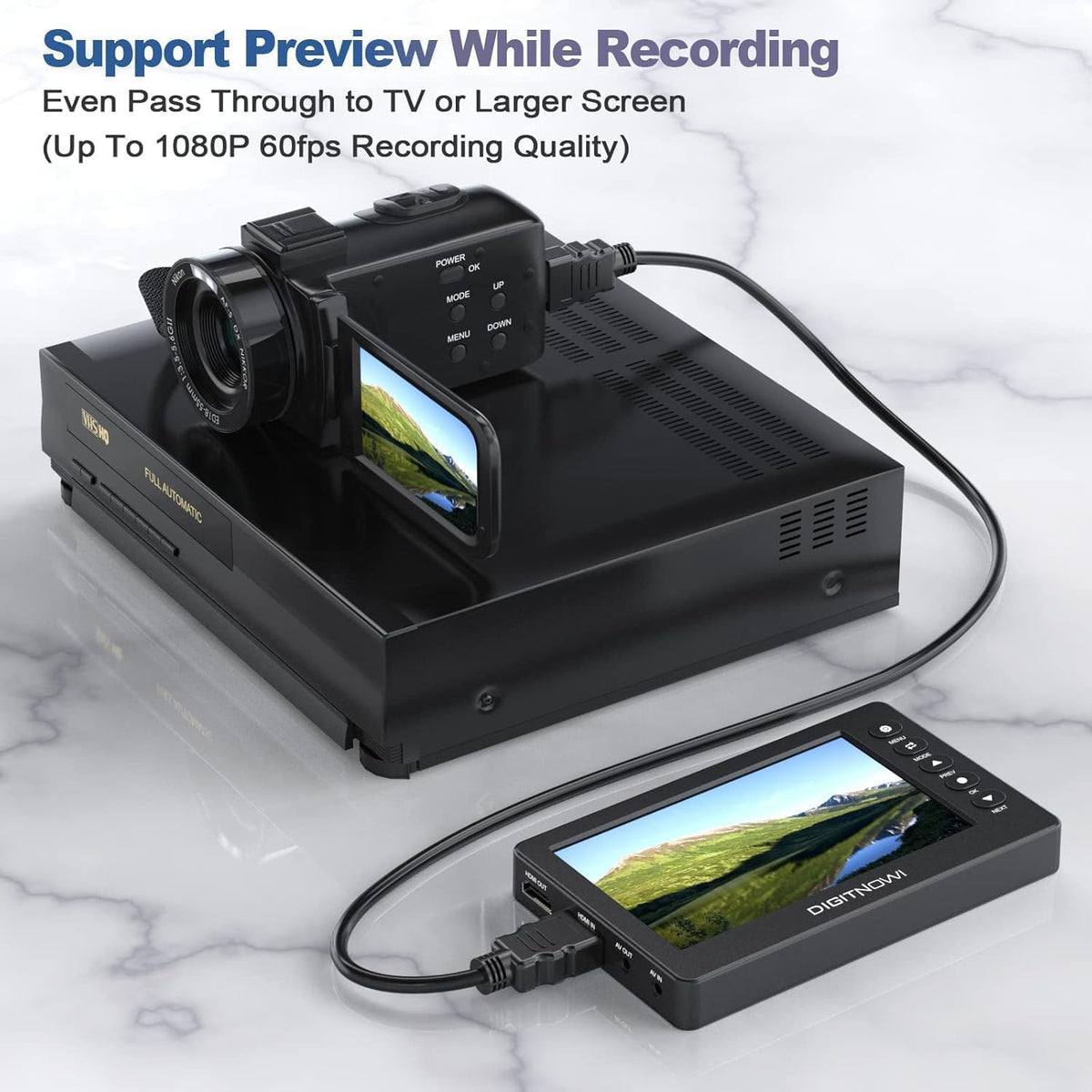 VHS naar digitale converter, HD Video Grabber, 1080p 60 fps video naar digitale converter, opnemen van video en audio van VCR, VHS, Hi8, DVD, camcorder (zwart mini DV-afspeelapparaat)