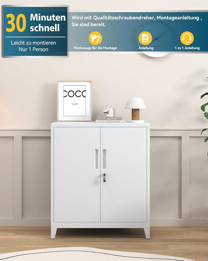 Dossierkast, afsluitbare garagekast, 2 niveaus, bureaukast, werkplaatskast met verstelbare planken, voor kantoor, garage en bijkeuken, 40 x 80 x 100 cm, wit
