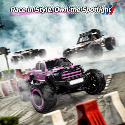 DEERC 1:10 Snelle afstandsbedieningsauto voor volwassenen, 4x4 Hobby RC Monstertruck, 48+ km/u, All Terrain High Speed RC Truck Crawler in roze met 2 accu's, speelgoedvoertuig voor kinderen
