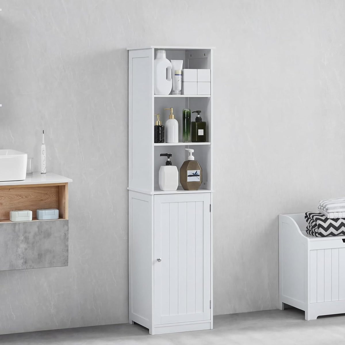 Bad Vida Milano hoog gespiegelde badkamer kast opslag Priano Tall Kleur: wit