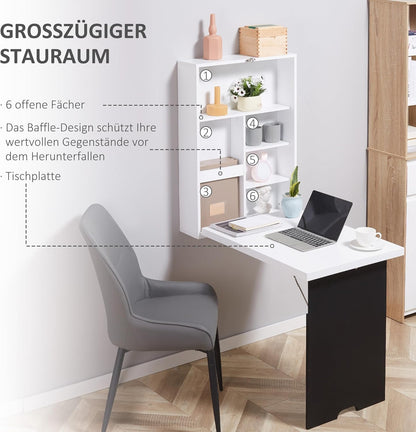 Muurtafel – Wandtafel – Klaptafel – Bureau – Eettafel – Met Whiteboard – Ruimtebesparend Design – MDF Wit 88,5x60x146,5 cm