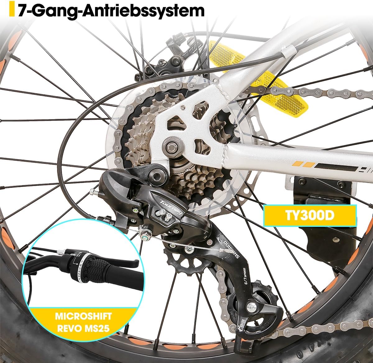 HILAND 20 inch kindermountainbike, 7 versnellingen, Fat Tires mountainbike, dubbele schijfremmen, kinderfiets voor jongens en meisjes, zilver