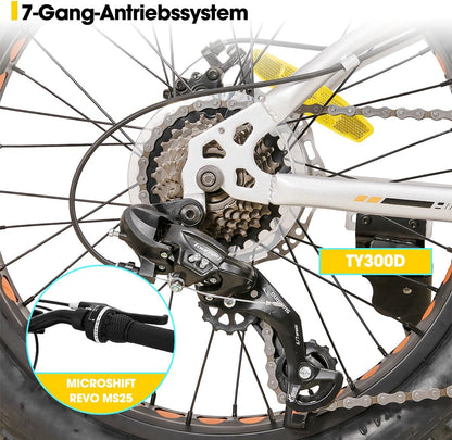 HILAND 20 inch kindermountainbike, 7 versnellingen, Fat Tires mountainbike, dubbele schijfremmen, kinderfiets voor jongens en meisjes, zilver