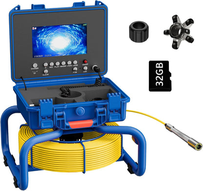 Inspectiecamera voor pijpleiding, afstandsmeter, 7 inch, endoscopische camera, leiding, met DVR, 30 m, industriële endoscoopkabel, IP68, waterdicht, met 12 ledlampen, SD-kaart 32 G