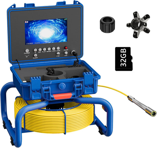 Inspectiecamera voor pijpleiding, afstandsmeter, 7 inch, endoscopische camera, leiding, met DVR, 30 m, industriële endoscoopkabel, IP68, waterdicht, met 12 ledlampen, SD-kaart 32 G