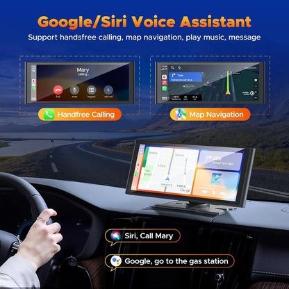 Volam 9,26'' draadloze Carplay Screen Araagbare autoradio met 4K Dash Cam, 1080p Achteruitrijcamera, A-pple Carplay Android Auto, Mirror Link, Loop Recording, GPS-navigatie, AUX/FM