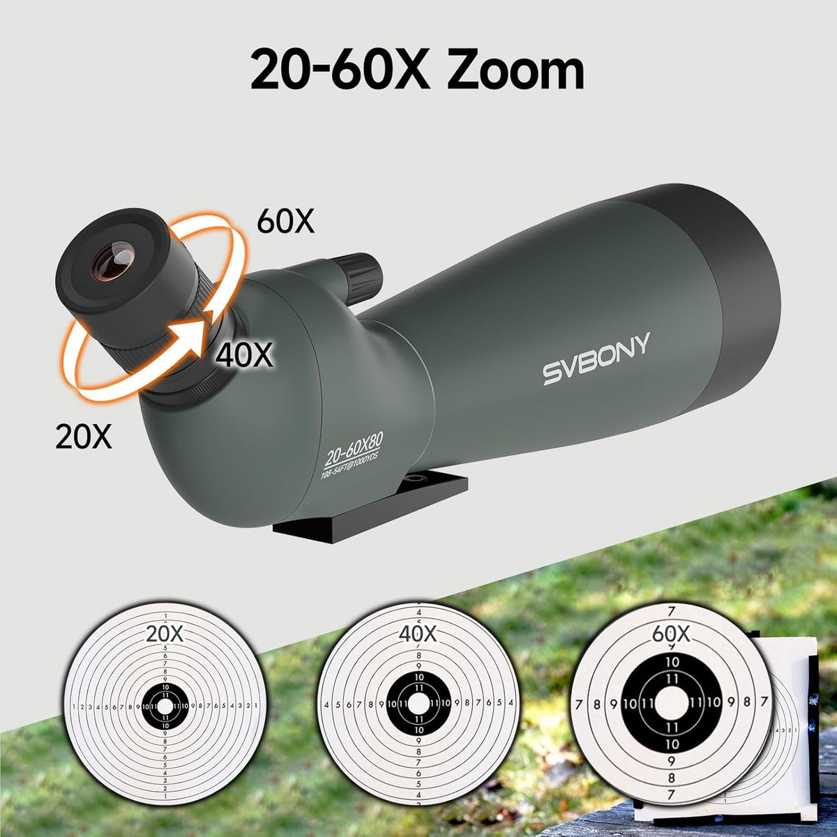 Svbony SV28 Spotting Scope 20-60X80, BAK4 Prism MC Optiek Monoculair met Statief Telefoon Adapter 45 Gebogen Oculair Spotting Scope voor het observeren van vogels