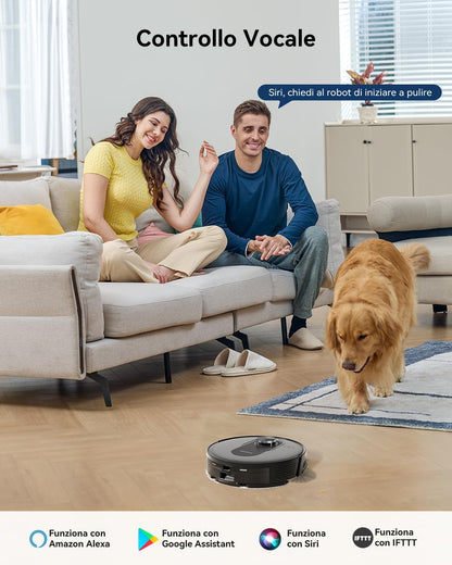 Proscenic Q8 Max Robotstofzuiger met dweilfunctie, 6000 Pa, 200 min stofzuiger, robot met afzuigstation, 3 liter stofzak, intelligente lasernavigatie met 5 kaarten, bediening via app, Alexa, Google