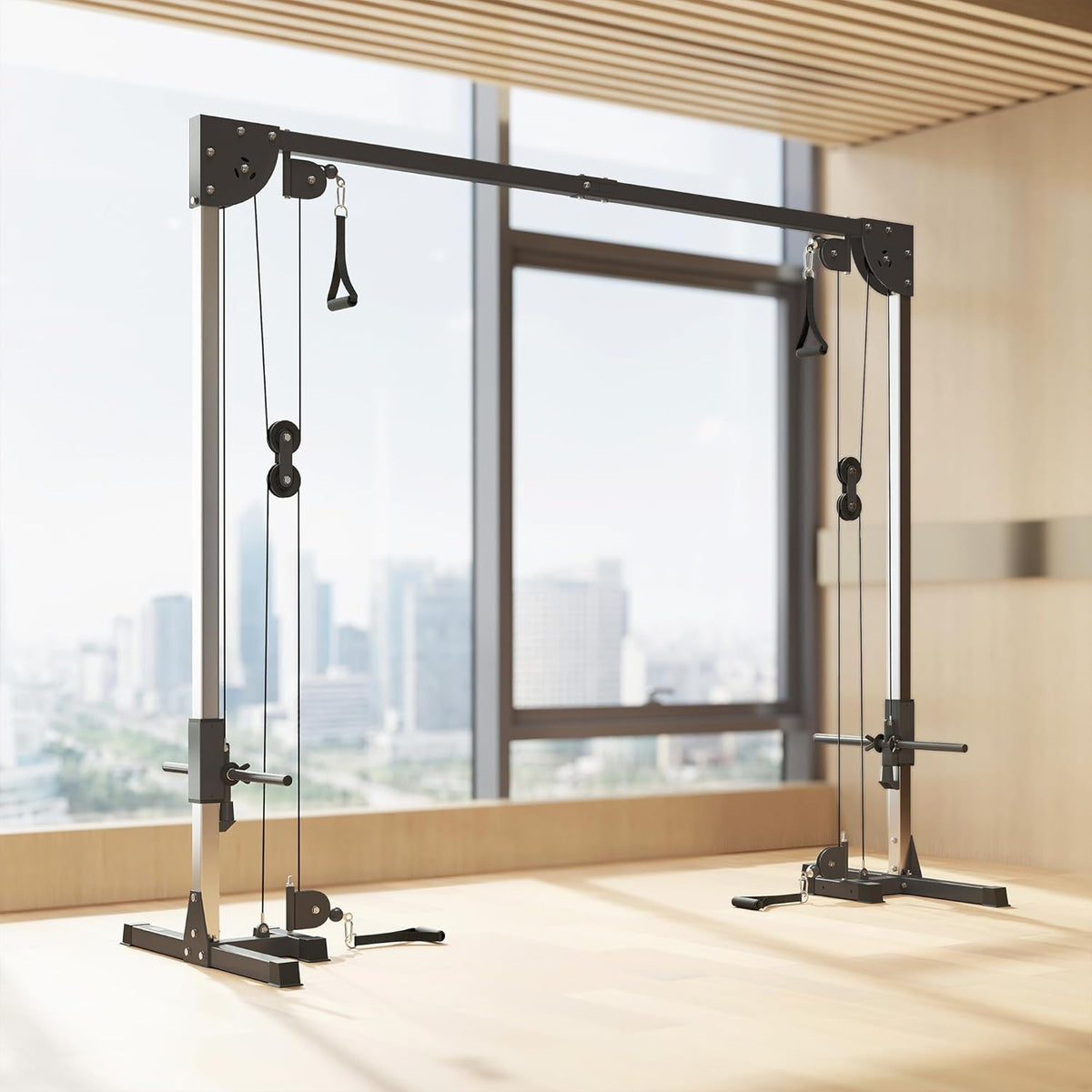 Krachtstation – Cable Crossover – Fitnessstation – Thuisgym – Trainmachine – Dubbele Kabels – Gewicht Instelbaar Tot 100 kg – Stalen Frame 245x85x207 cm – Zwart - QUORE