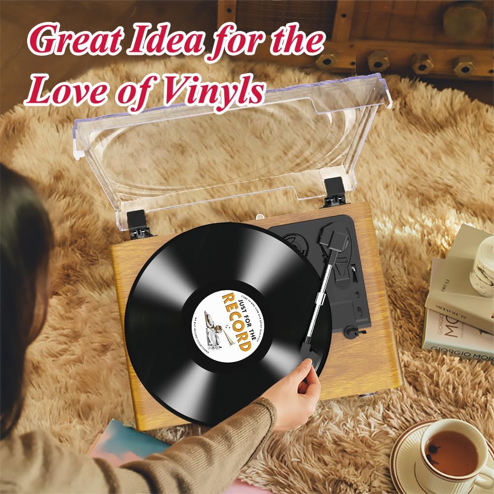 Platenspeler - Geïntegreerde Luidsprekers - Vintage Fonograaf - met Bluetooth-Riemaandrijving - 3 snelheden - voor Muziekgenot - Woondecoratie - Hout - Goud