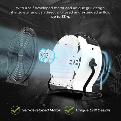 Industriële Luchtcirculator Wit – Luchtverplaatser, Vloerventilator, Circulatieventilator, Werkplaatsventilator – 4 Snelheidsstanden – Instelbare Draaihoek en 2400 CFM