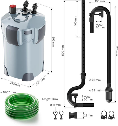 SunSun HW404A extern aquariumfilter 2000 l/h 4-fasen kamerfilter filtermateriaal aquaria filter