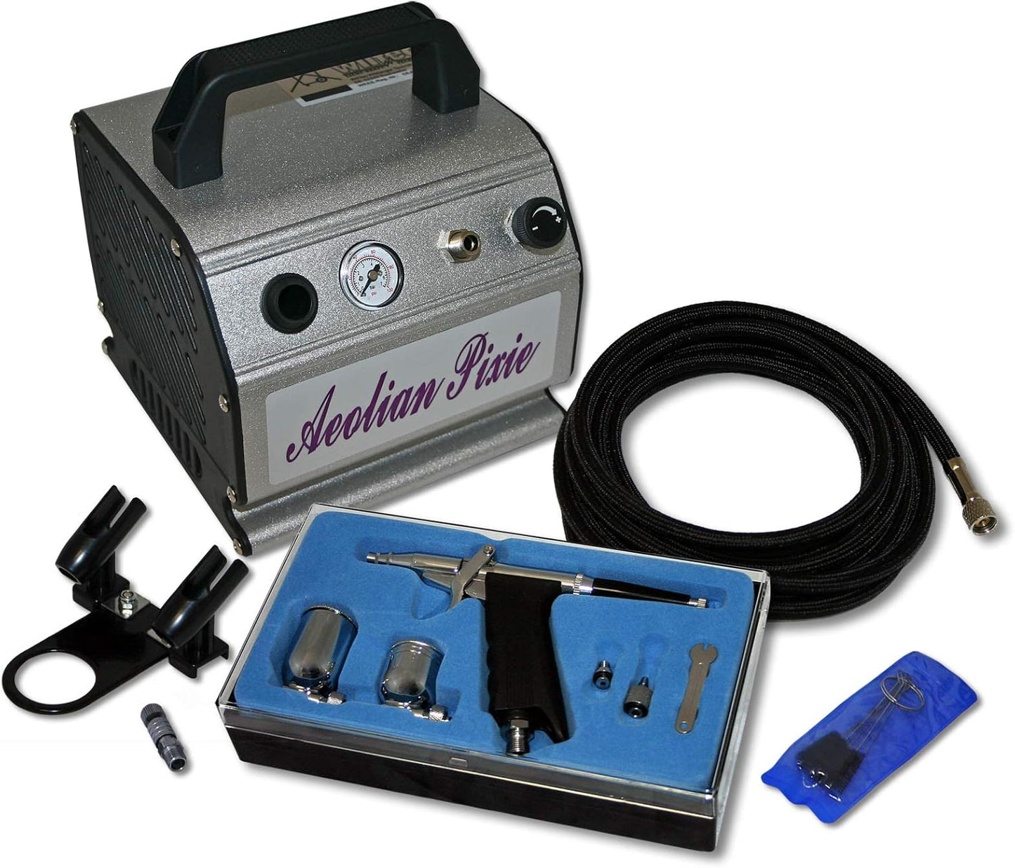 Airbrush compressorset voor beginners AS176 met 0,3 l tank, 1 airbrushpistool en vele toebehoren