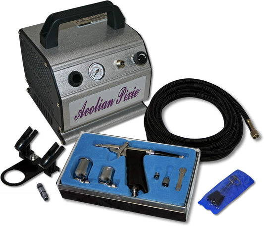 Airbrush compressorset voor beginners AS176 met 0,3 l tank, 1 airbrushpistool en vele toebehoren
