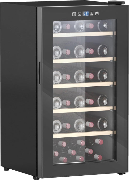 HOMCOM Wine refrigerator, compressor, 41 bottles, 91 litres, beverage refrigerator, bottle refrigerator 5-20 °C with adjustable rack, touch screen, glass door, LED lighting, black