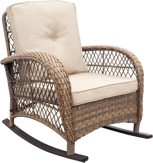 ATR ART TO REAL Tuin schommelstoel, outdoor rotan schommelstoel met all-weather handgeweven hars rieten, terras ontspannende lounge meubels met gepoedercoat metalen frame voor achtertuin, veranda