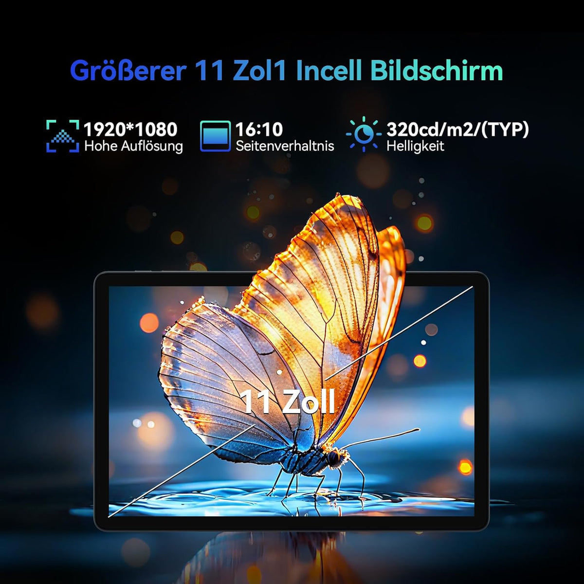 Tablet Android 15 11 Inch, 16GB RAM+128GB ROM (1TB uitbreidbaar), Octa-Core, Accu 8000mAh, 4G LTE+5G WiFi, Dual SIM, 13MP+8MP, GPS, Tablet met Toetsenbord,Muis,Stylus, Grijs