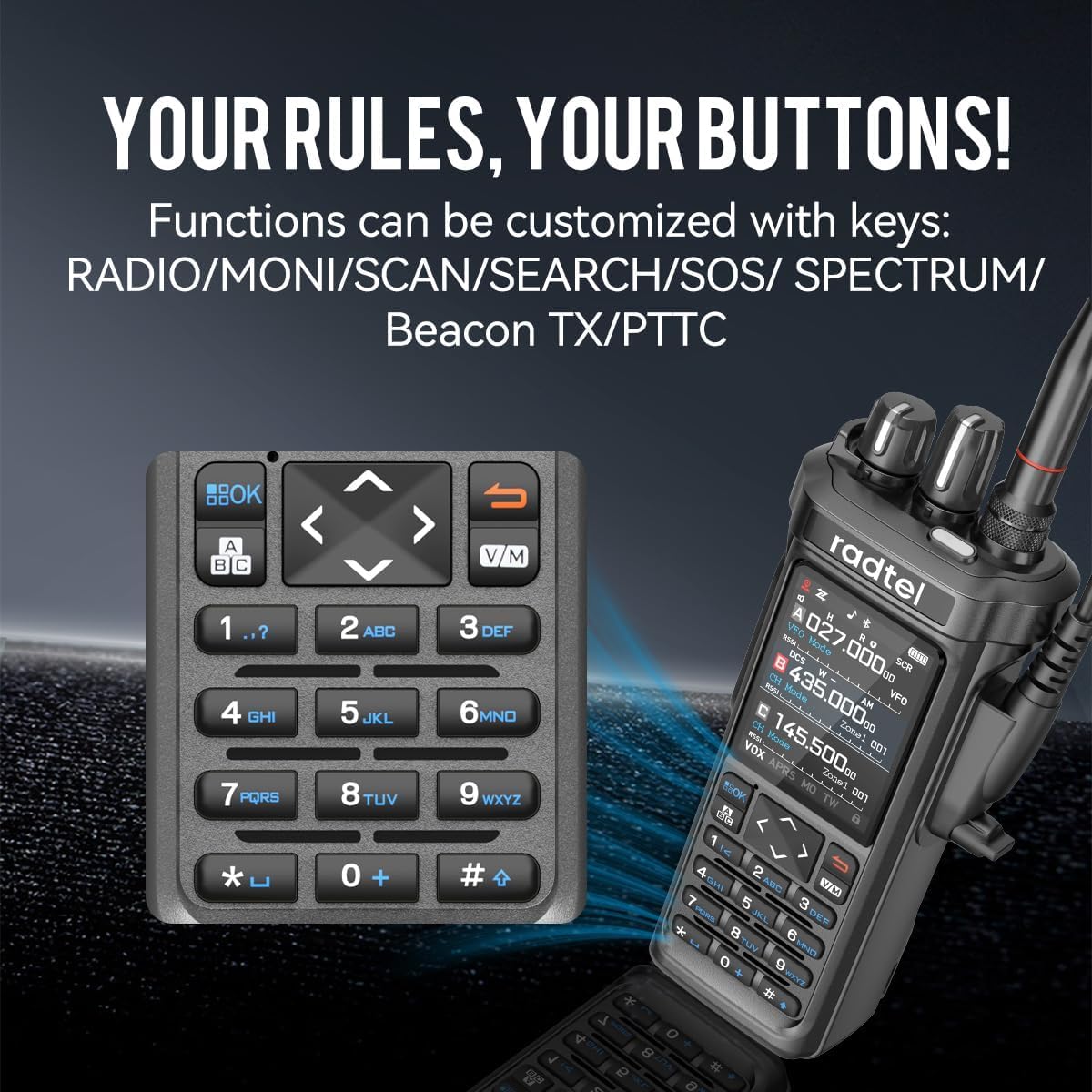 Radtel RT-950 PRO Ham Radio 27Mhz TX GPS/APRS, 10W Walkie Talkie Handheld Tweewegradio met groot bereik (inclusief programmeerkabel en microfoon)