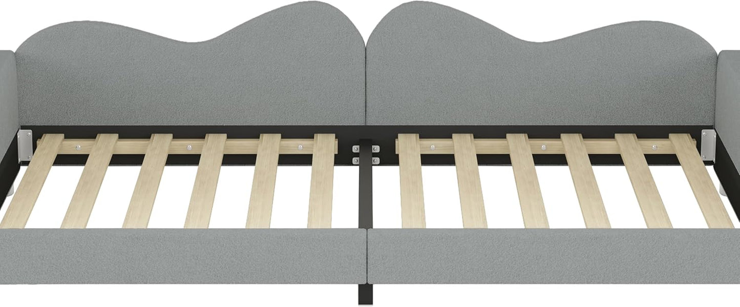 Kinderbedkussen Bed - Slaapbank Frame - Teddy Doek Multifunctionele - Rugleuning Armleuning Zacht Bed - Eugdbed Gastenbed - 90*200 cm - 03 Grijs