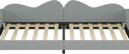 Kinderbedkussen Bed - Slaapbank Frame - Teddy Doek Multifunctionele - Rugleuning Armleuning Zacht Bed - Eugdbed Gastenbed - 90*200 cm - 03 Grijs