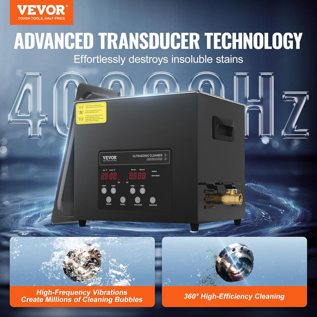 VEVOR Digitale ultrasone reiniger, 10 l, 240 W, met zachte modus en verbeterde degasatie, industriële ultrasone reiniger 40 kHz met timerverwarming voor containers, sieraden