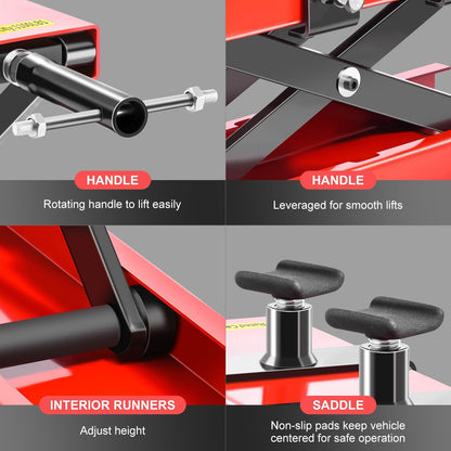 DNA MOTORING TOOLS-00289 Motorfiets schaarhefstandaard met zadel en pennen, 500 kg, hefbereik 9,3-37,5 cm