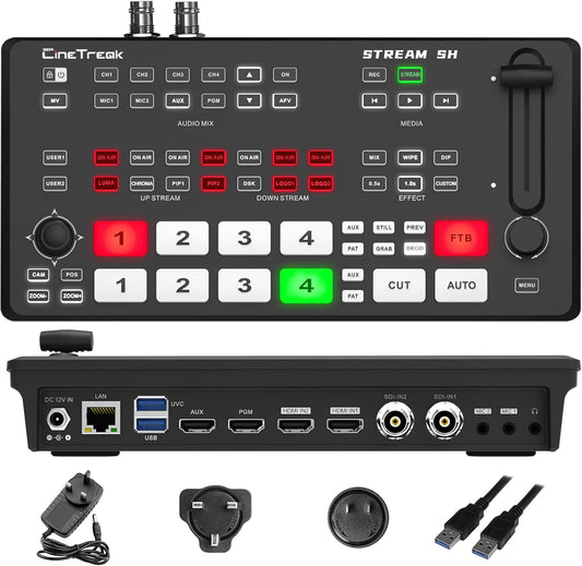 Stream SH Video Switcher Mixer 2HDMI & 2SDI met PTZ Besturing en Down&UP Stream Functie, NDI Updatebaar