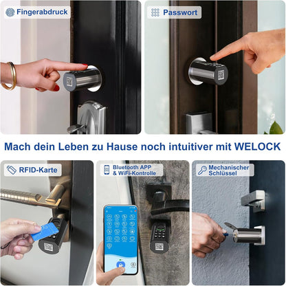 WELOCK T71 Deurslot, vingerafdruk, elektronisch deurslot, code, met RFID-kaart, app, wifi, vingerafdrukslot, huisdeur, IP65, slim deurslot, sluitcilinder voor deuren van 50-100 mm, Smart Lock
