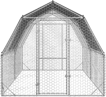 Chicken Coop with Roof, 2.5 x 4 x 2.25 m, Galvanised Steel, Small Animal Hutch, Cage, Chicken Coop, Outdoor Enclosure - QUORE