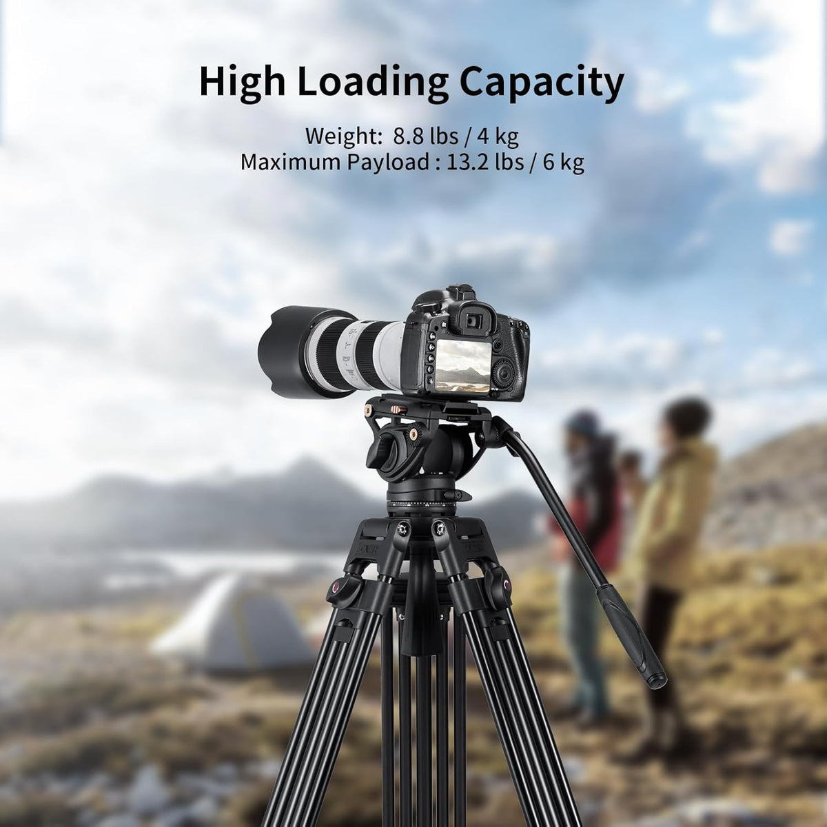 Video statiefsysteem, Cayer BV30L 72 inch- Professioneel Heavy Duty Aluminium Twin Tube Statief, K3 vloeistofkop, Mid-Level Spreader, Max Belasting 13.2 LB, DSLR Camcorder