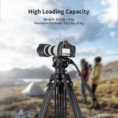 Video statiefsysteem, Cayer BV30L 72 inch- Professioneel Heavy Duty Aluminium Twin Tube Statief, K3 vloeistofkop, Mid-Level Spreader, Max Belasting 13.2 LB, DSLR Camcorder