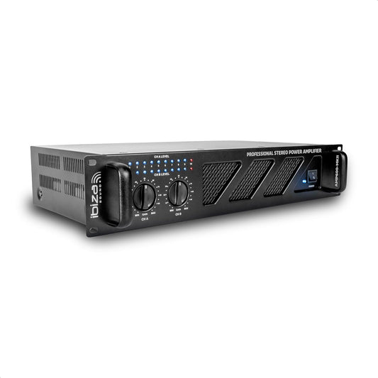 Ibiza - AMP600-MKII - Professionele PA-versterker 2x480W met RCA/Jack ingangen en Speakon/Born uitgangen - 19" Rekbaar - Zwart