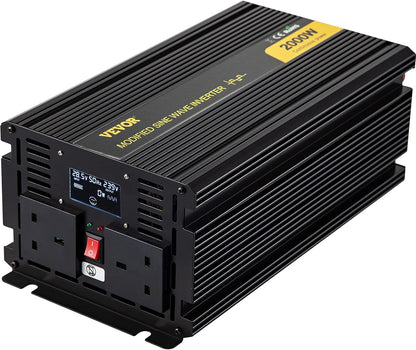 VEVOR Zuivere Sinusomvormer 2000W Digitale Auto-Omvormer 24V Gemodificeerde Sinus Omvormer Ideaal Voor Een Cadeau Mobiele Telefoon Laptop Elektrisch Licht Digitale Camera Borstkolf TV Magnetron Enz