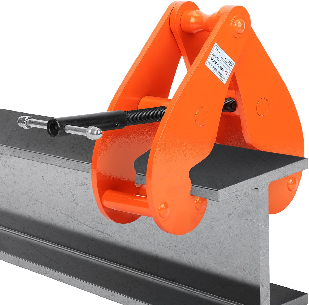 Dragerklem 5000 kg/5 T, montageklem stalen spindelklem, draagvermogen 5000 kg, grijpbereik 80-320 mm voor I-stalen drager, werkbelasting, beam lifting klem