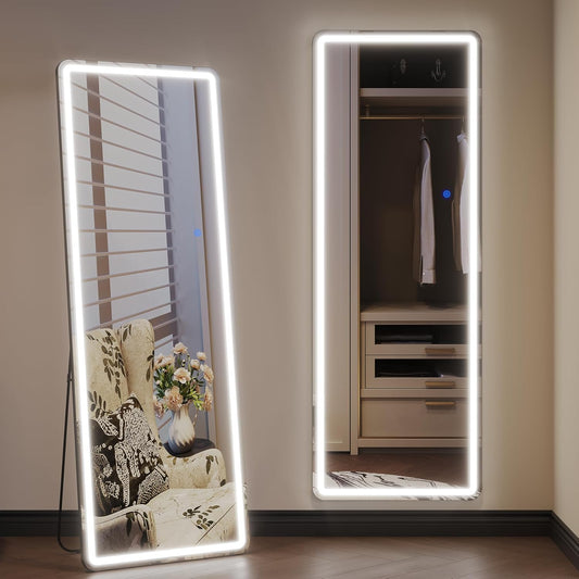 Staande Spiegel Grote 178 x 65 cm, Lange Spiegel met Verlichting, Groot LED Wandspiegel, Volledige Lengte Passpiegel met Standaard, Vrijstaande Vloerspiegel voor Woonkamer Hal (Zwart XXL)