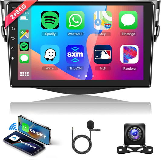 2G+64G Wireless Carplay Android 13 Car Radio 2 Din for Toyota RAV4 2007-2012 9 Inch Car Radio with Wireless Android Car Navi GPS WiFi Mirror Link Bluetooth FM/RDS/Dab/DVR/EQ/SWC Rear View Camera - QUORE