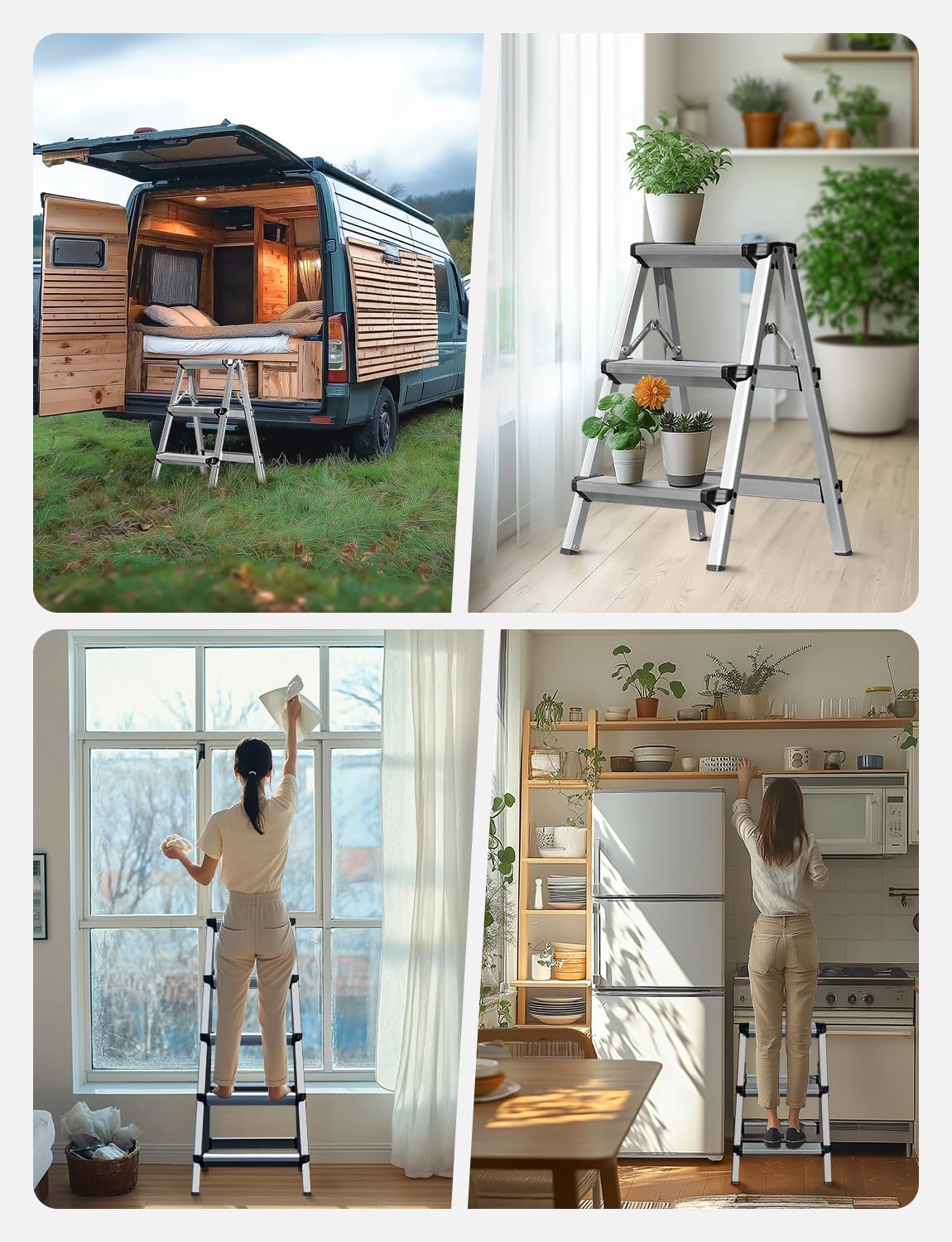 Trapladder met 5 treden, inklapbaar, van aluminium, kleine huishoudladder met dubbele toegang, antislip en stabiel, maximale capaciteit 150 kg, gemakkelijk op te bergen
