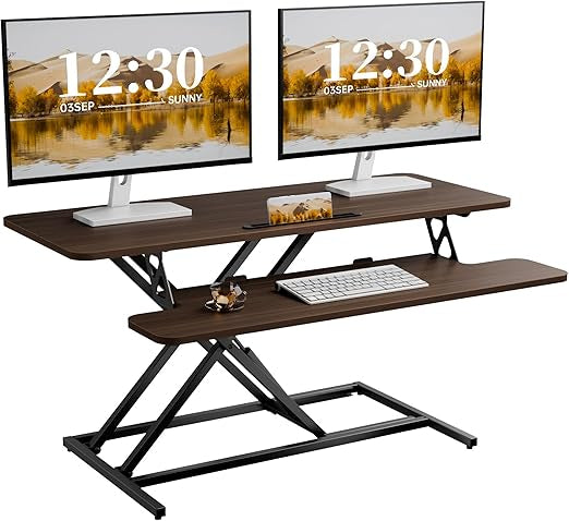 Verstelbare Bureau-opzet – Sta Bureau – Bureau Verhoger – Zit Sta Verhoger – Bureau Converter – Walnoot / 101 cm – Traploos Verstelbaar 11,5-51 cm – Ruim Werkoppervlak 101x40 cm - QUORE