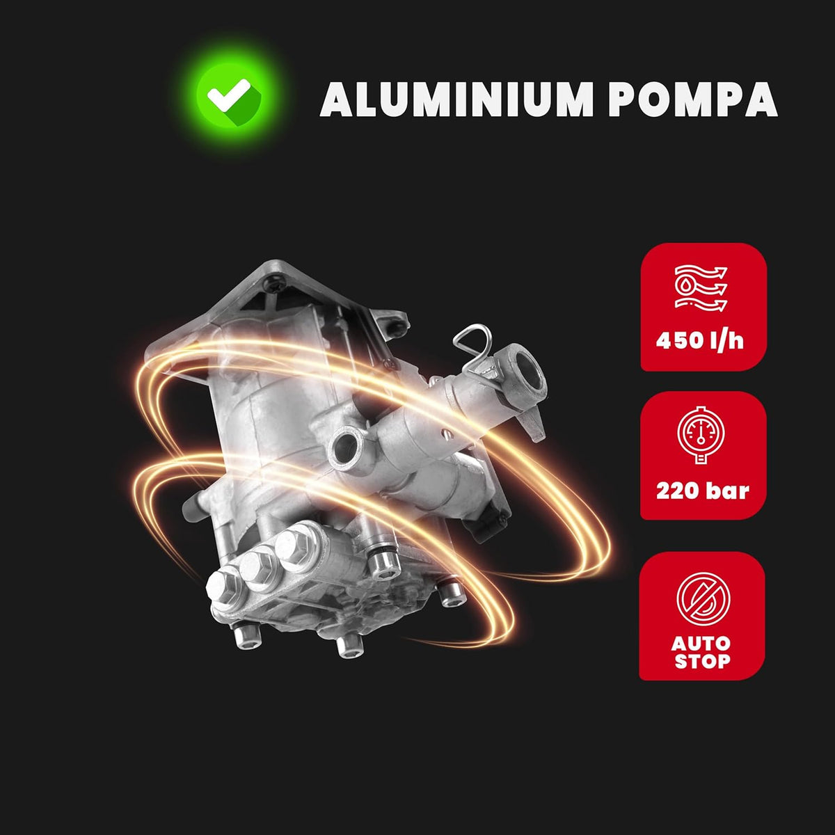 LEHMANN Hudson Hogedrukreiniger met Aluminium Pomp, 1800 W, Max. 220 Bar Druk, 450 l/h Debiet, Accessoires incl. Verstelbaar Mondstuk, Turbosproeier, Schuimlans
