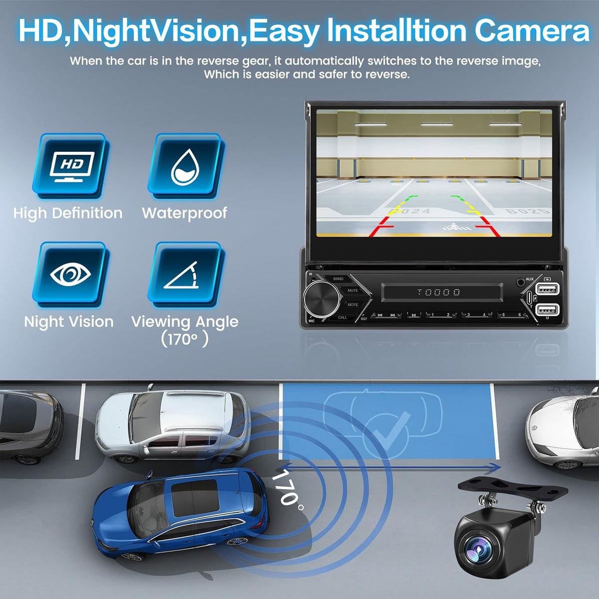 Inefala 2G+64G Android 13 Autoradio 2 Din met 7 Inch Uittrekbaar Scherm, Draadloze Carplay & Android Auto, Auto Radio Bluetooth met GPS WiFi FM/RDS BT SWC Achteruitrijcamera+Microfoon