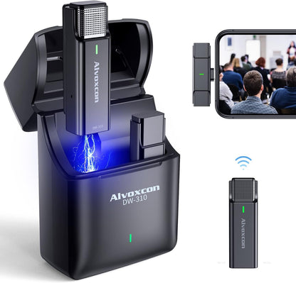 Draadloos lavalier microfoonsysteem – Draadloze reversmicrofoon – Lavalier microfoon – Clipmicrofoon – Draadloze microfoon voor iPhone en iPad (Lightning) – Oplaadcase – 2,4 GHz storingsarm met 18 meter bereik