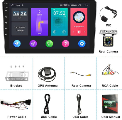 Podofo Android 2 Din autoradio met GPS-navigatie, Bluetooth, 24 bureaubladthema's, 9 inch autoradio met scherm met WiFi, FM/RDS, spiegellink, achteruitrijcamera (2+32G)