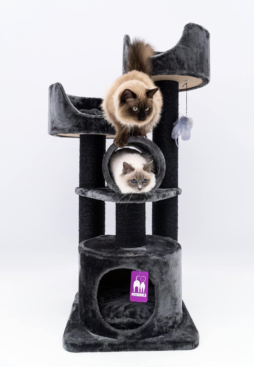 Krabpaal – Krabmeubel – Kattenpaal – Klimpaal – Zwart – Stevige Basis – Dikke Sisalstammen 12 cm