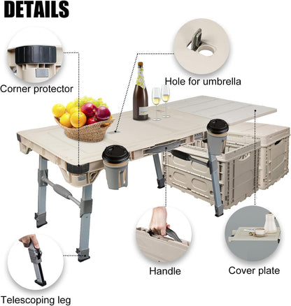 Opvouwbare Platformkar – Platformwagen, Transportkar, Dolly, Handtruck – 3-in-1 Campingtafel – Tot 100 Kg Draagvermogen, 360° Zwenkwielen