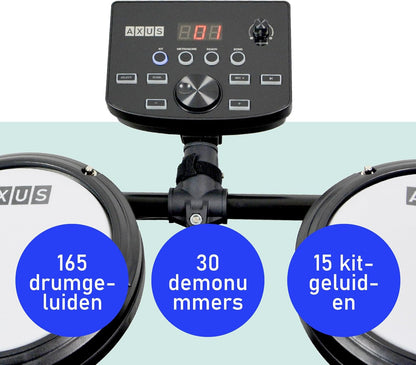 Axus AXK4 Electronic Drum Kit Starter Pack Voor Beginners Met Stille Mesh Drumkussens, Sticks, Ontlasting En Hoofdtelefoon