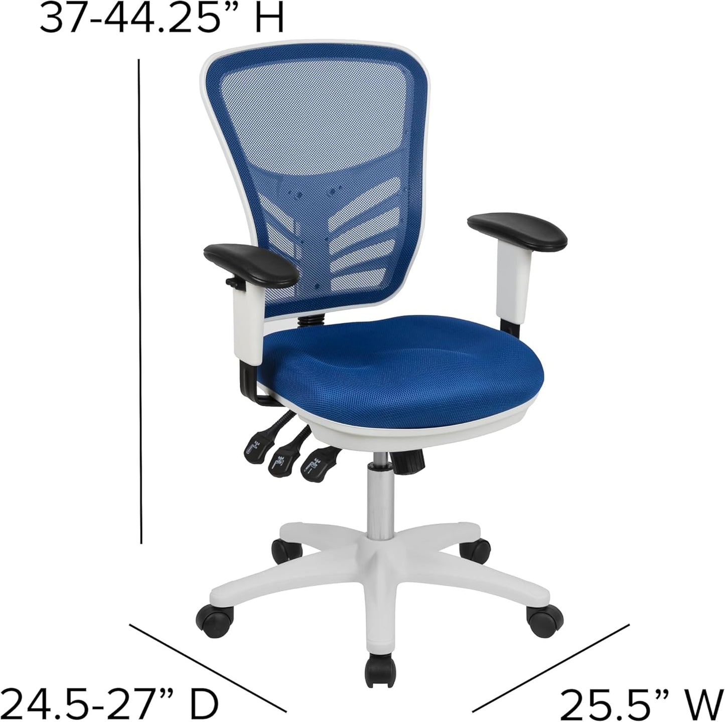 Bureaustoel – Office Chair – Computerstoel – Gamestoel – Kantoorstoel – Ergonomisch Mesh Rugleuning – Verstelbare Armleuningen met Wit Nylon Frame